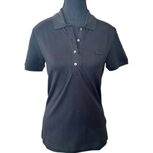 Lacoste Women's Collared, 1/2 Button Down, Polo T-Shirt, Black, Size 36, NWOT